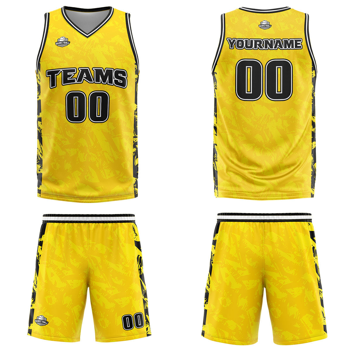 Uniforme de baloncesto personalizado amarillo roto con tu logotipo-nombre y número impresos