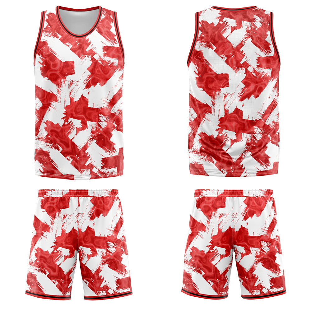 Uniforme de baloncesto personalizado rojo y blanco con tu logotipo-nombre y número impresos