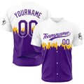 Camiseta de béisbol con dise?o personalizado estampado completo color morado y blanco