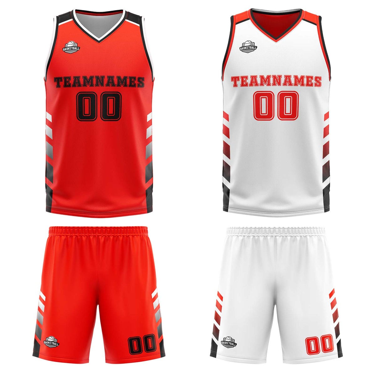 Traje de baloncesto reversible rojo-blanco y negro personalizado para adultos y niños