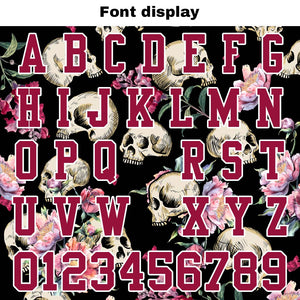 Camiseta de fútbol personalizada con nombre y número del equipo bordados y estampados en forma de calavera magenta