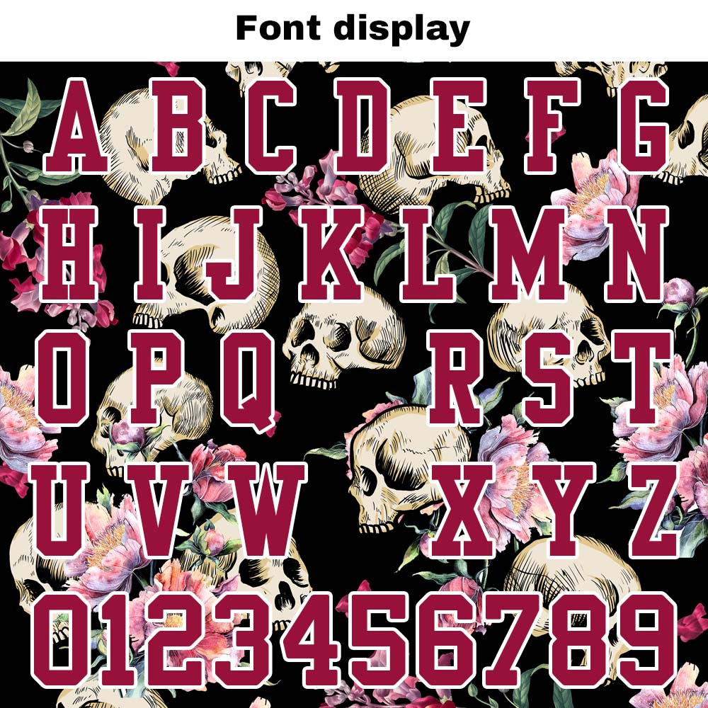 Camiseta de fútbol personalizada con nombre y número del equipo bordados y estampados en forma de calavera magenta