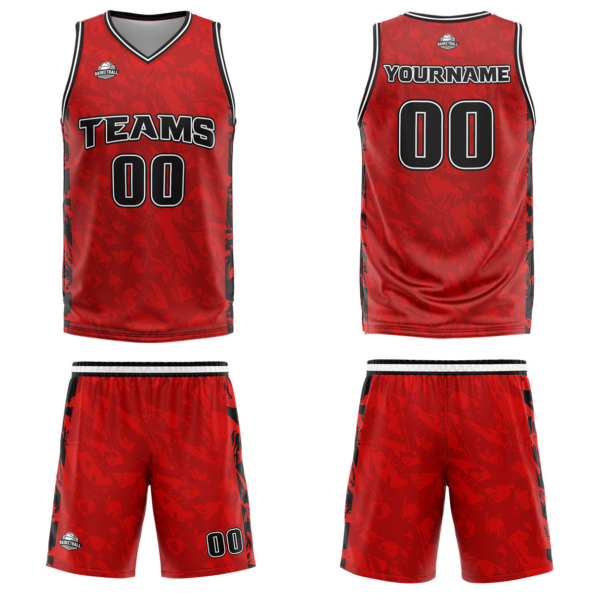 Uniforme de baloncesto personalizado de color rojo roto con tu logotipo-nombre y número impresos