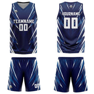 Uniforme de baloncesto triangular azul oscuro personalizado con su logotipo-nombre y número impresos