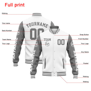 Chaqueta universitaria personalizada estilo Letterman para hombres-mujeres y jóvenes-color blanco y gris