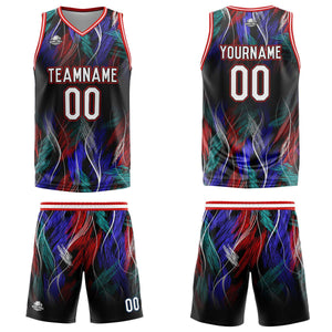 Uniforme de baloncesto personalizado negro y rojo con tu logotipo-nombre y número impresos