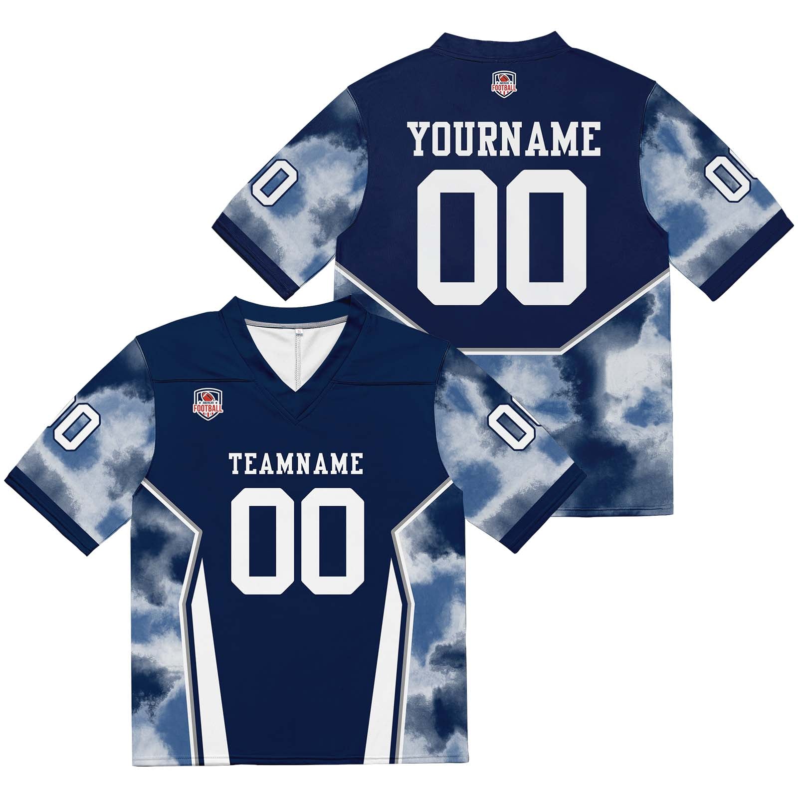 Camiseta de fútbol personalizada con nombre y número del equipo impresos y bordados-color azul marino
