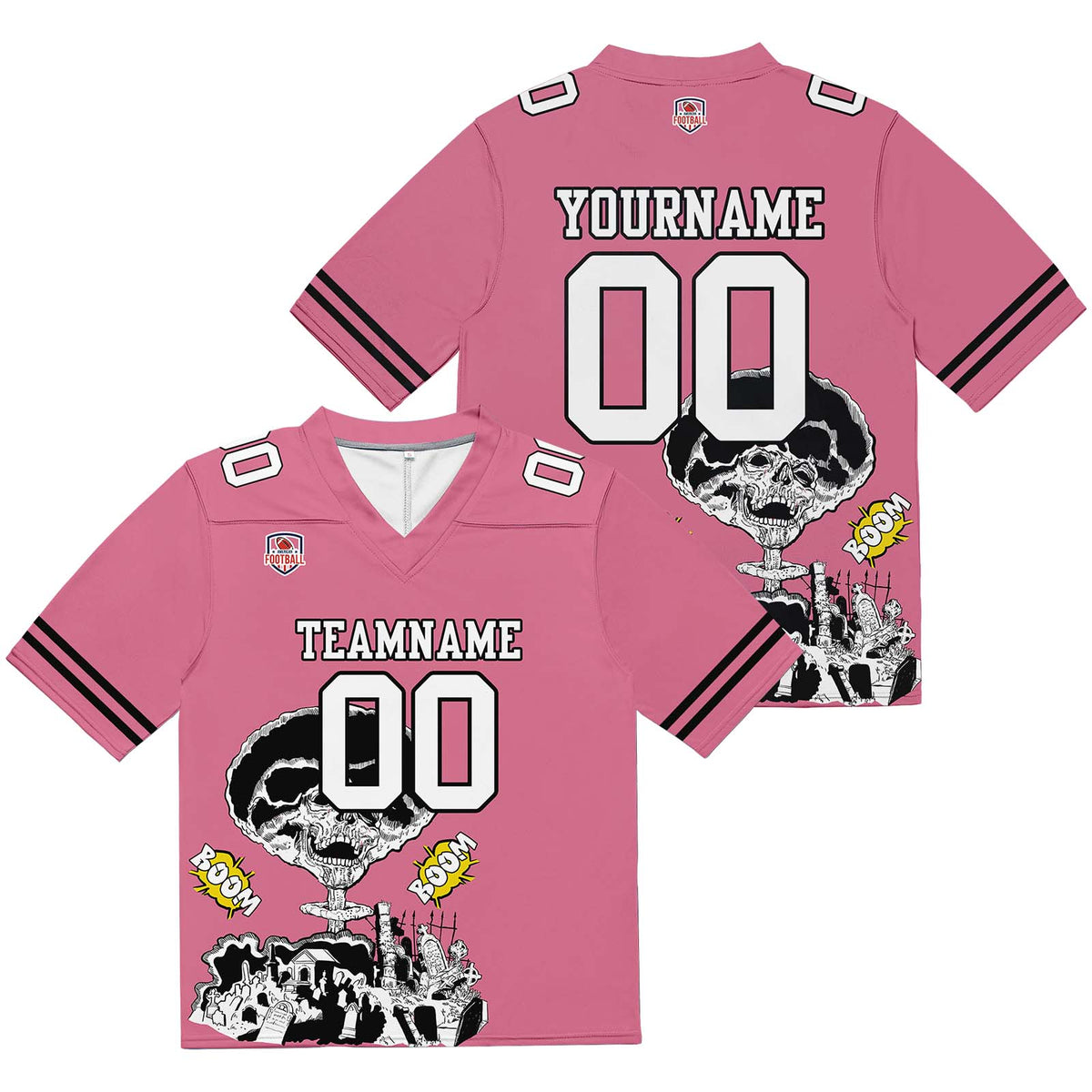 Camiseta de fútbol personalizada con nombre y número del equipo impresos y bordados-color rosa