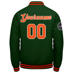 Chaqueta universitaria personalizada estilo Letterman para hombres-mujeres y jóvenes-color verde oscuro y naranja