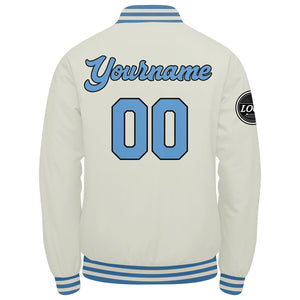 Chaqueta universitaria personalizada estilo Letterman para hombres-mujeres y jóvenes-color crema y azul claro