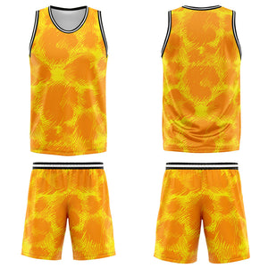 Uniforme de baloncesto personalizado con estampado de leopardo amarillo y tu logotipo-nombre y número impresos