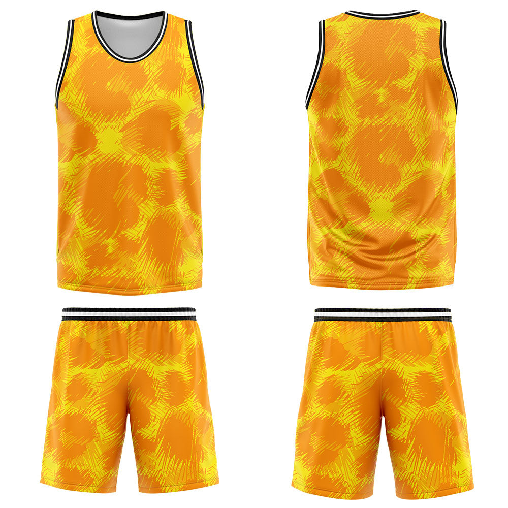 Uniforme de baloncesto personalizado con estampado de leopardo amarillo y tu logotipo-nombre y número impresos