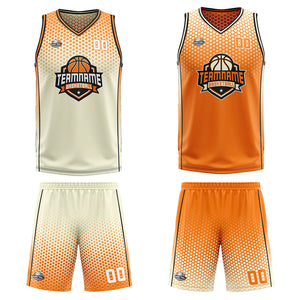 Traje de baloncesto reversible personalizado en crema-naranja y negro para adultos y niños
