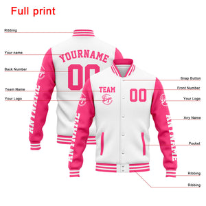 Chaqueta universitaria personalizada estilo Letterman para hombres-mujeres y jóvenes-color blanco y rosa
