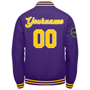 Chaqueta universitaria personalizada estilo Letterman para hombres-mujeres y jóvenes-color morado y amarillo
