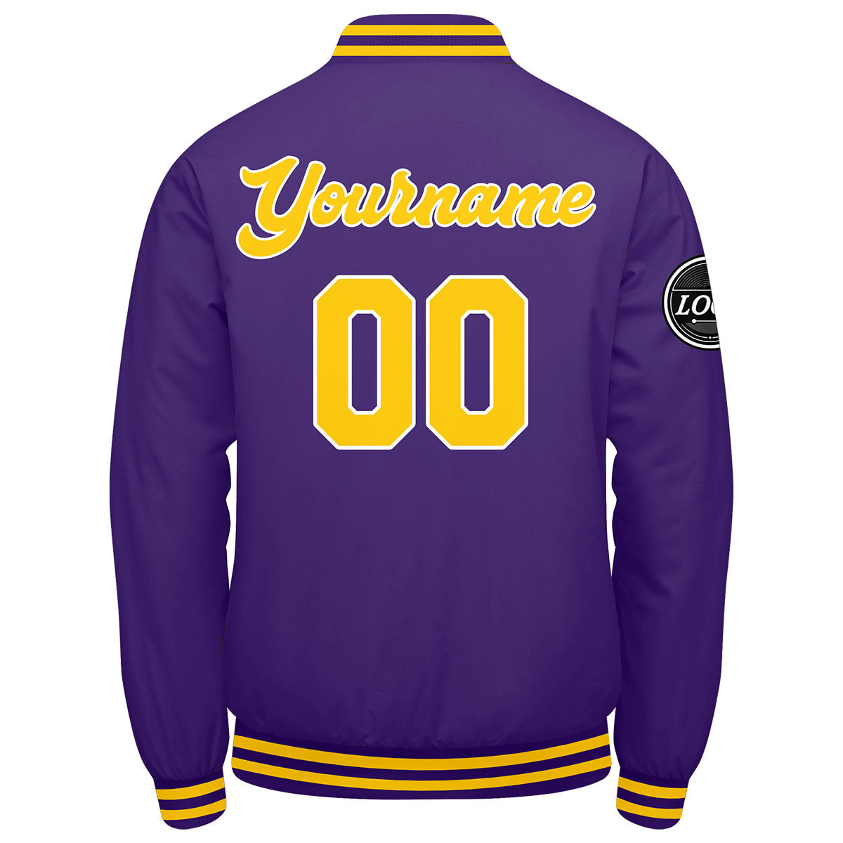 Chaqueta universitaria personalizada estilo Letterman para hombres-mujeres y jóvenes-color morado y amarillo