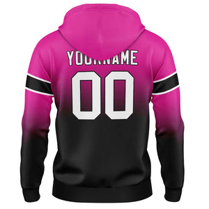Sudadera con capucha personalizada con degradado para hombre-mujer-niña o niño Estampa tu logotipo-nombre y número en rosa y negro