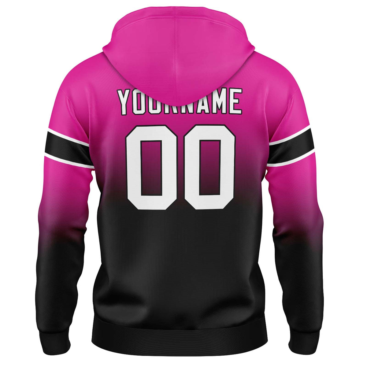 Sudadera con capucha personalizada con degradado para hombre-mujer-niña o niño Estampa tu logotipo-nombre y número en rosa y negro