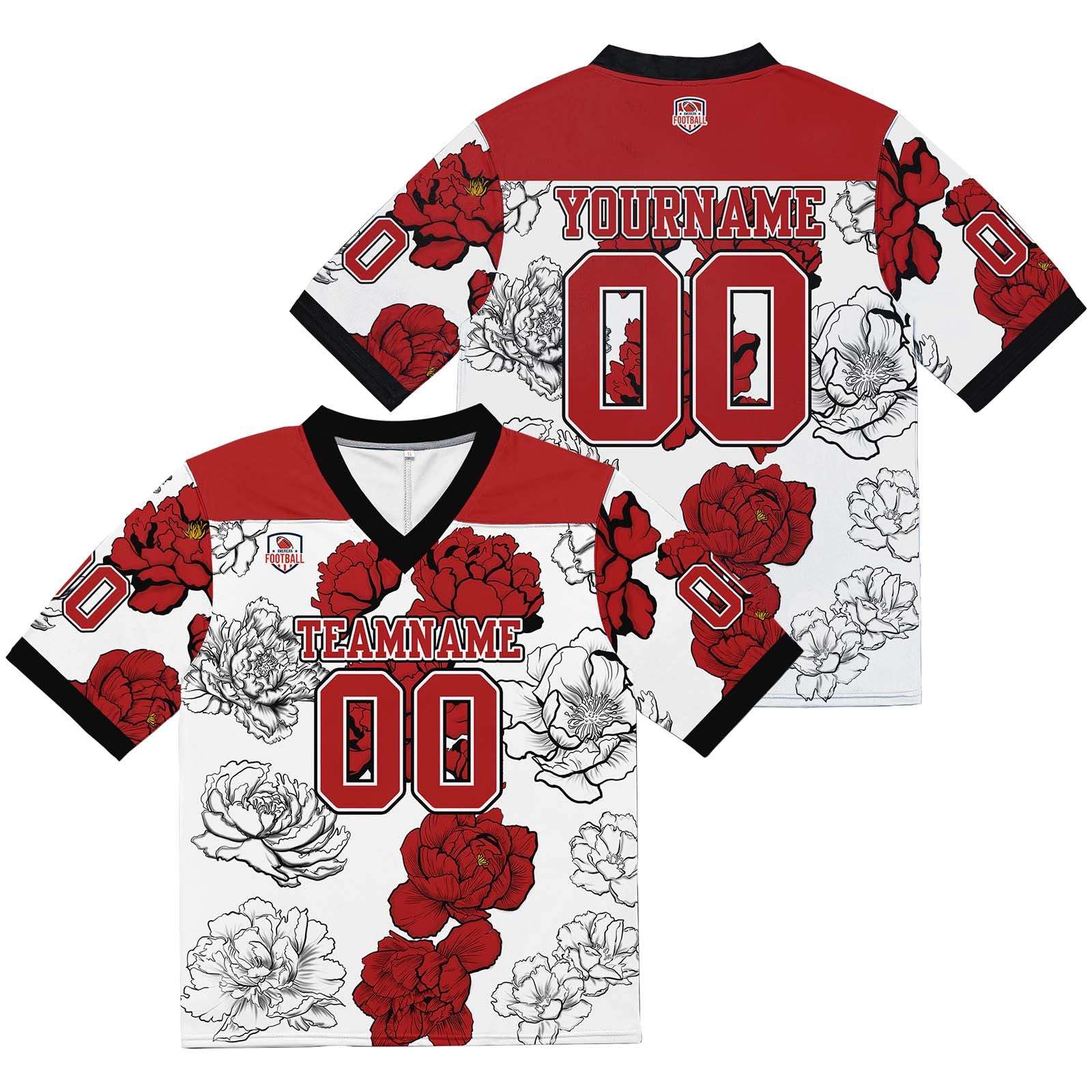 Camiseta de fútbol personalizada con nombre y número del equipo bordados-color blanco y rojo
