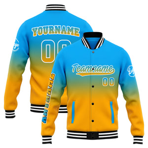 Chaqueta universitaria personalizada estilo Letterman para hombres-mujeres y jóvenes-color azul claro y naranja