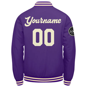 Chaqueta universitaria personalizada estilo Letterman para hombres-mujeres y jóvenes-color morado y crema