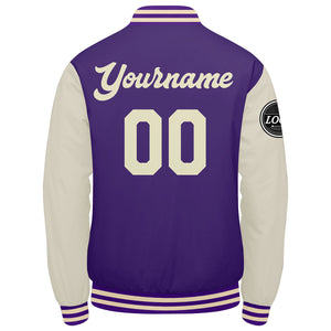 Chaqueta universitaria personalizada estilo Letterman para hombres-mujeres y jóvenes-color morado y crema