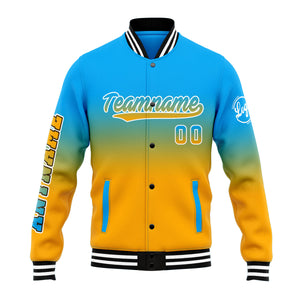 Chaqueta universitaria personalizada estilo Letterman para hombres-mujeres y jóvenes-color azul claro y naranja