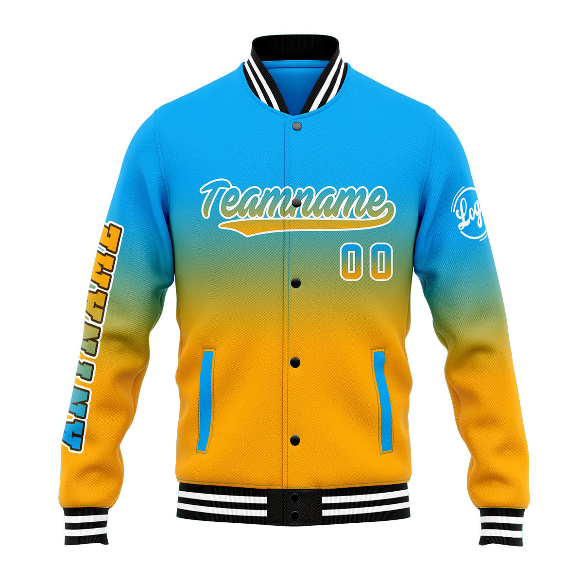 Chaqueta universitaria personalizada estilo Letterman para hombres-mujeres y jóvenes-color azul claro y naranja