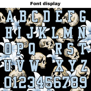 Camiseta de fútbol personalizada con nombre y número del equipo bordados y estampados en forma de calavera -Azul claro