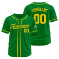 Camiseta de béisbol personalizada con diseño bordado & estilo hip hop & color verde Kelly y amarillo