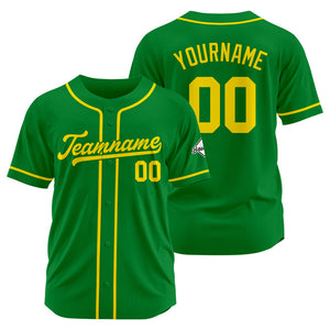 Camiseta de béisbol personalizada con diseño bordado & estilo hip hop & color verde Kelly y amarillo