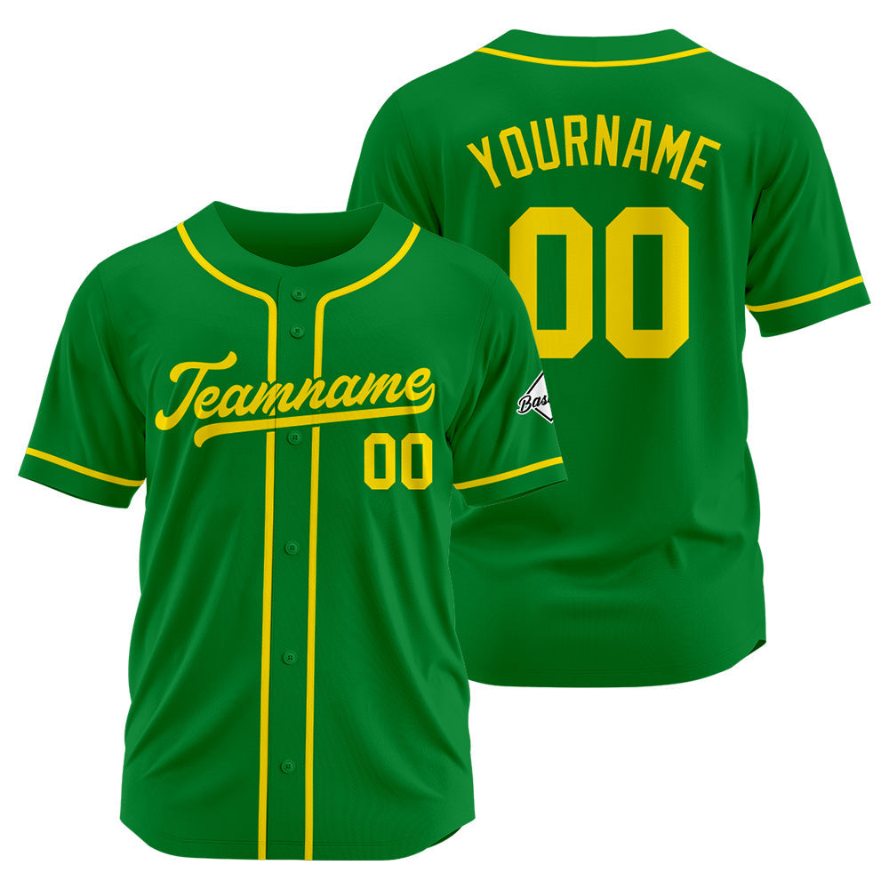 Camiseta de béisbol personalizada con diseño bordado & estilo hip hop & color verde Kelly y amarillo
