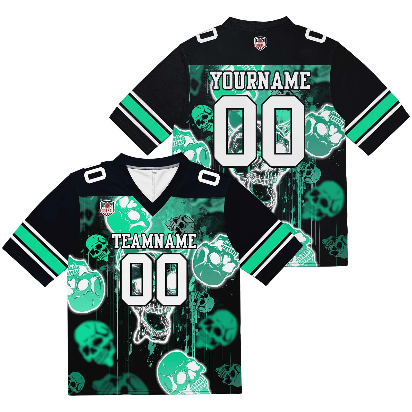 Camiseta de fútbol personalizada con nombre y número del equipo bordados y estampados-estilo grafiti con calavera -Verde claro