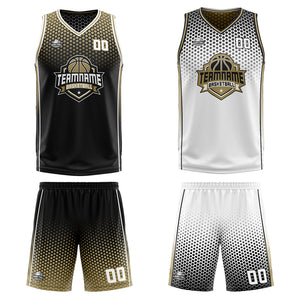 Traje de baloncesto reversible negro-dorado y blanco personalizado para adultos y niños