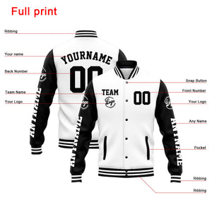 Chaqueta universitaria personalizada estilo Letterman para hombres-mujeres y jóvenes-color blanco y negro