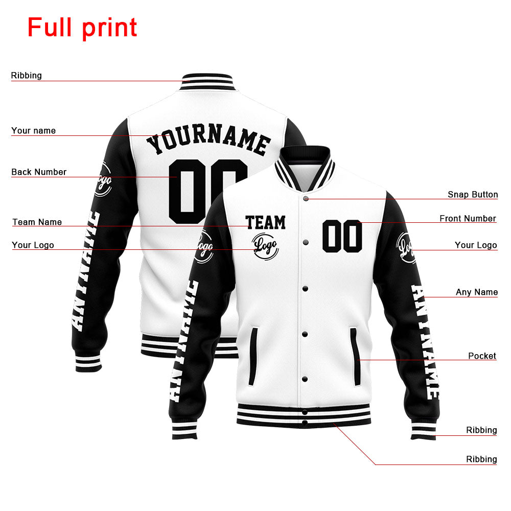 Chaqueta universitaria personalizada estilo Letterman para hombres-mujeres y jóvenes-color blanco y negro