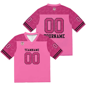 Camiseta de fútbol personalizada con nombre y número del equipo impresos y bordados-color rosa