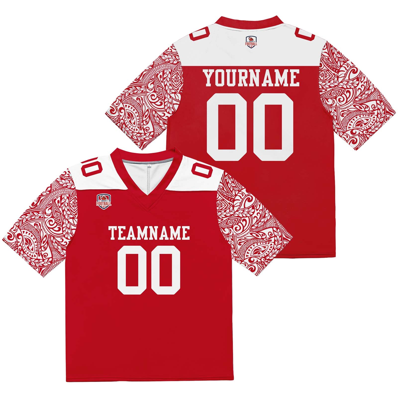 Camiseta de fútbol personalizada con nombre y número del equipo impresos y bordados-color rojo y blanco