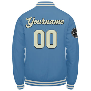Chaqueta universitaria personalizada estilo Letterman para hombres-mujeres y jóvenes-color azul claro y crema