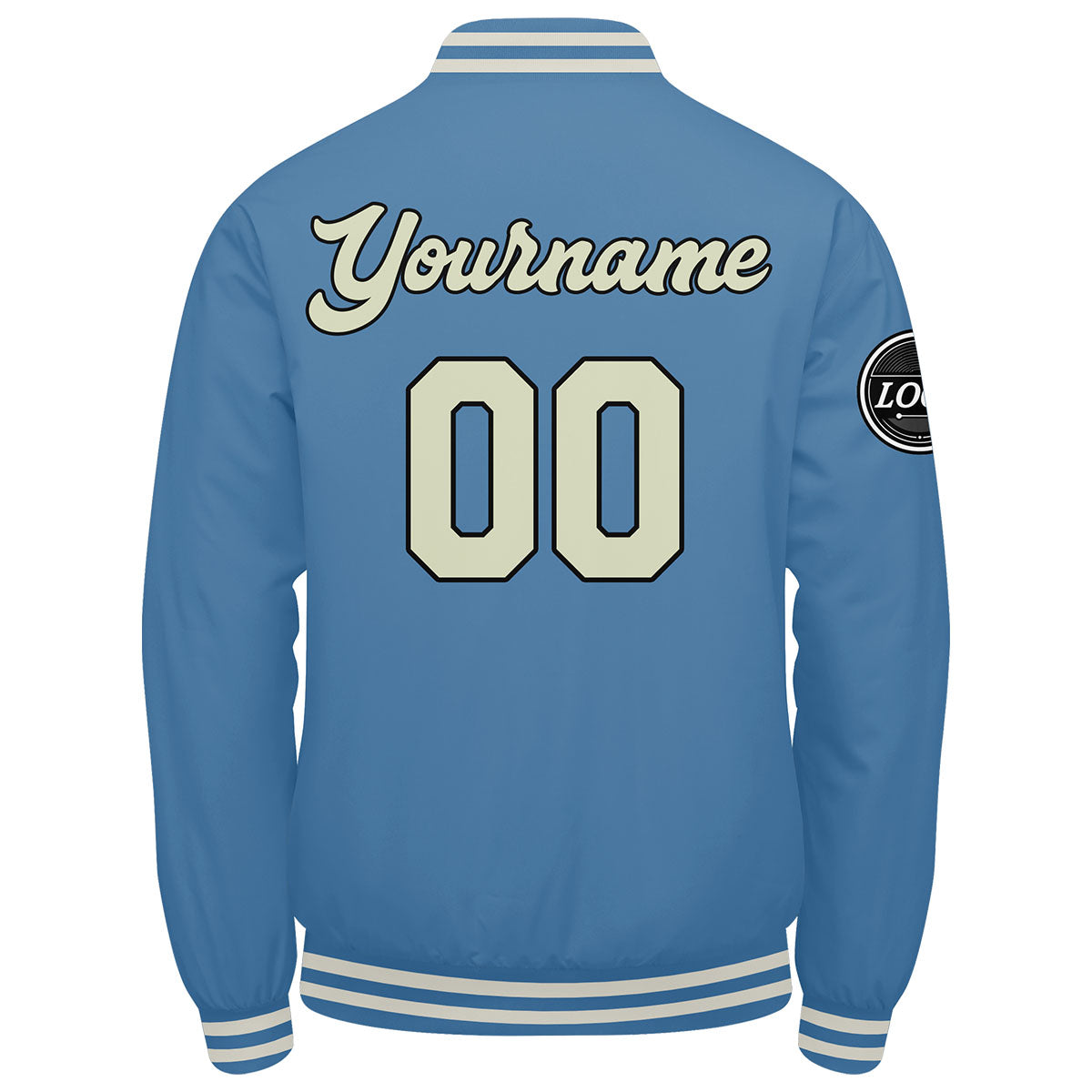 Chaqueta universitaria personalizada estilo Letterman para hombres-mujeres y jóvenes-color azul claro y crema