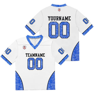Camiseta de fútbol personalizada con nombre y número del equipo bordados-color blanco y azul