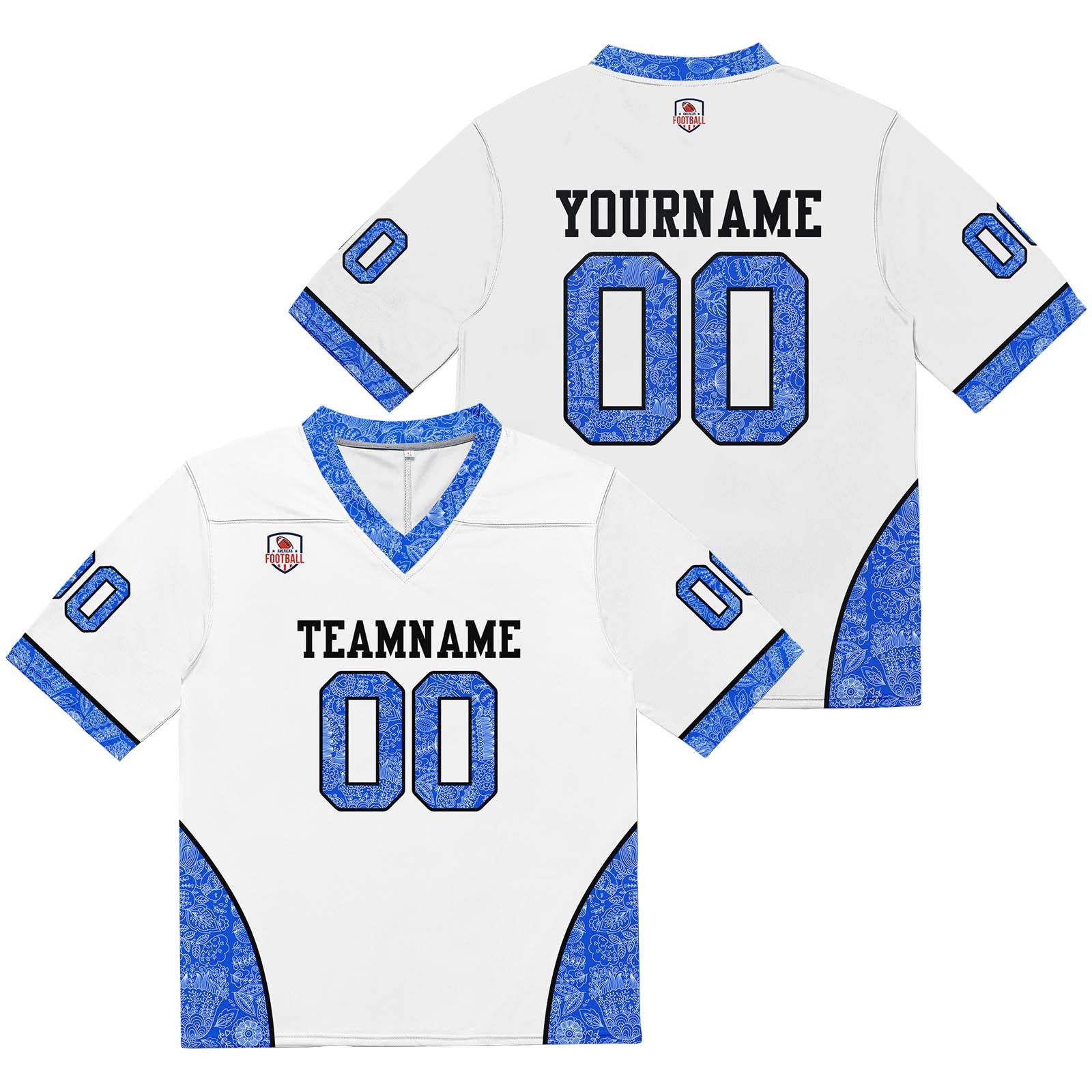Camiseta de fútbol personalizada con nombre y número del equipo bordados-color blanco y azul