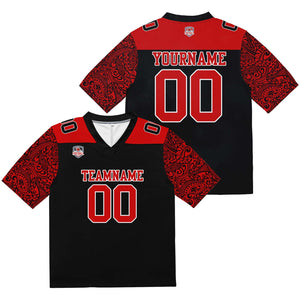 Camiseta de fútbol personalizada con nombre y número del equipo impresos y bordados-color negro y rojo