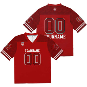 Camiseta de fútbol personalizada con nombre y número del equipo impresos y bordados en color rojo
