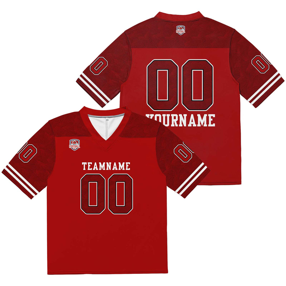 Camiseta de fútbol personalizada con nombre y número del equipo impresos y bordados en color rojo