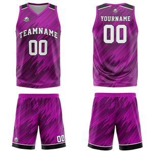 Uniforme de baloncesto personalizado tipo rayas rosas con tu logotipo-nombre y número impresos
