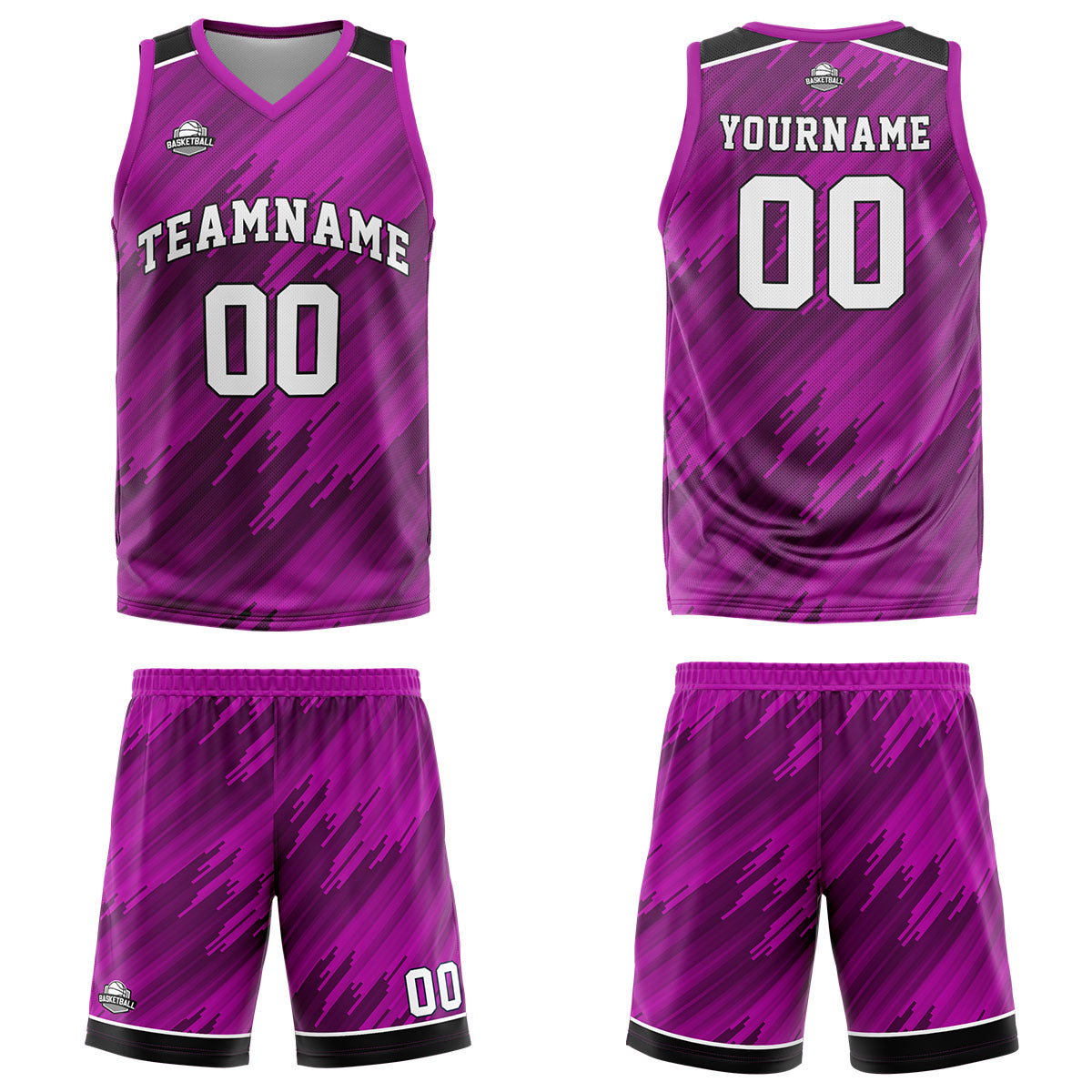 Uniforme de baloncesto personalizado tipo rayas rosas con tu logotipo-nombre y número impresos
