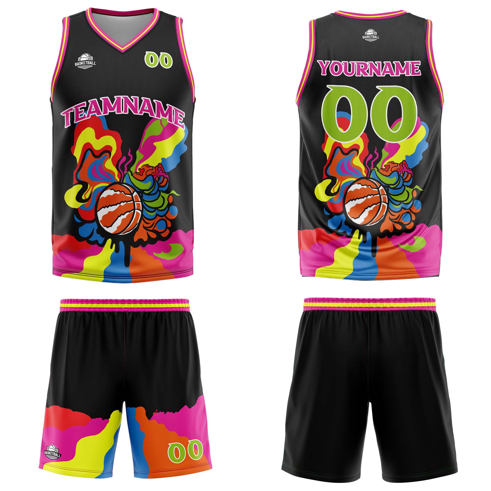 Uniforme de baloncesto negro personalizado con tu logotipo-nombre y número impresos