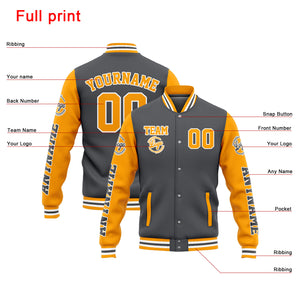 Chaqueta universitaria personalizada estilo Letterman para hombres-mujeres y jóvenes-color gris y amarillo