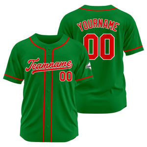 Camiseta de béisbol personalizada con diseño bordado & estilo hip hop & color verde Kelly y rojo
